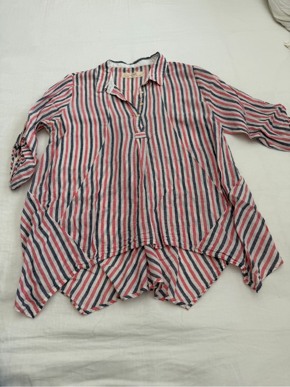 Anthropologie Striped Button-Collar Tunic in Pink, Navy & White